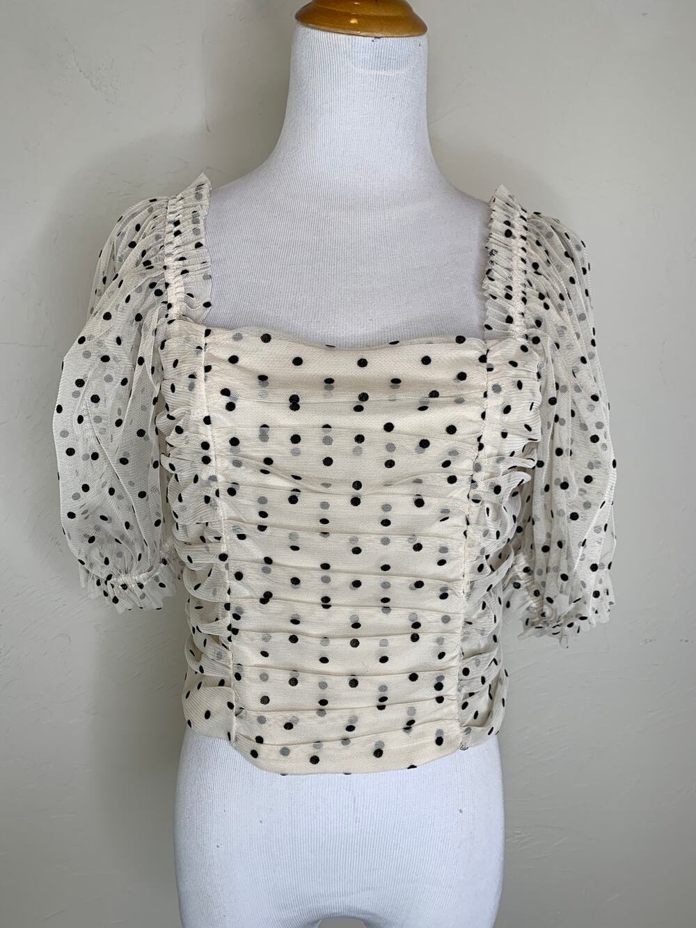 Polka Dot Puff Sleeve Crop Top Sz 8 French Glam Preppy Feminine Top